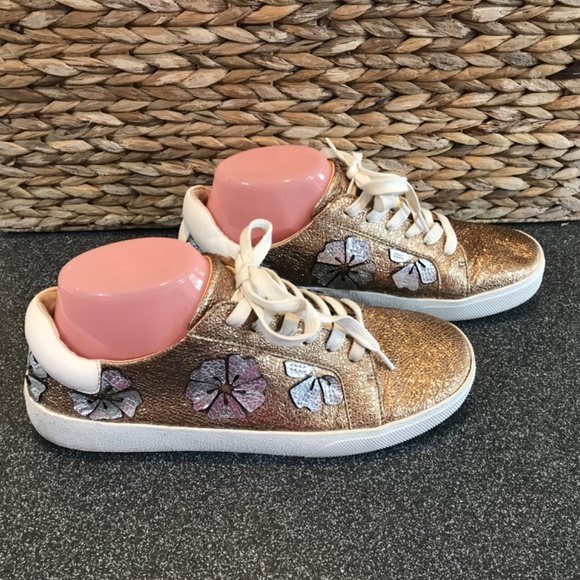 Vince Camuto Leather Claudia Gold and Silver Lace-up Metallic Sneakers - Picture 5 of 15